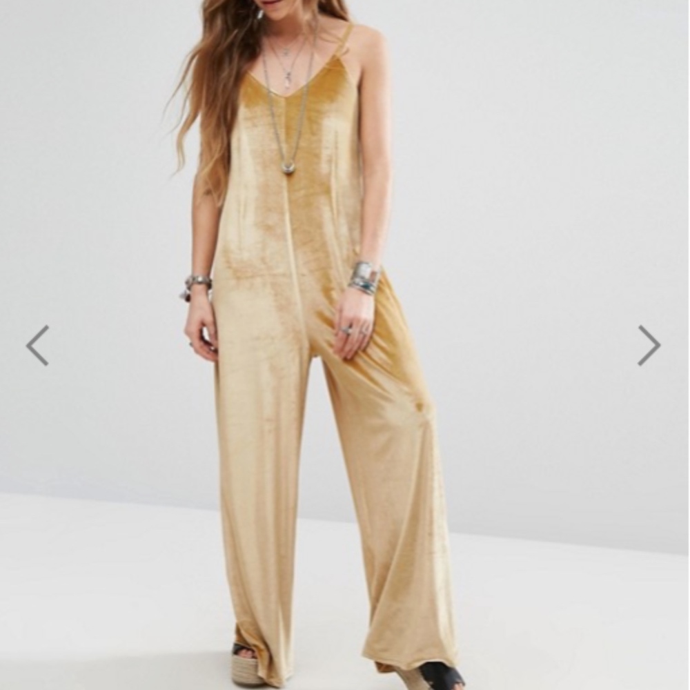 ASOS Wide Leg Cami Jumpsuit Gold Velvet